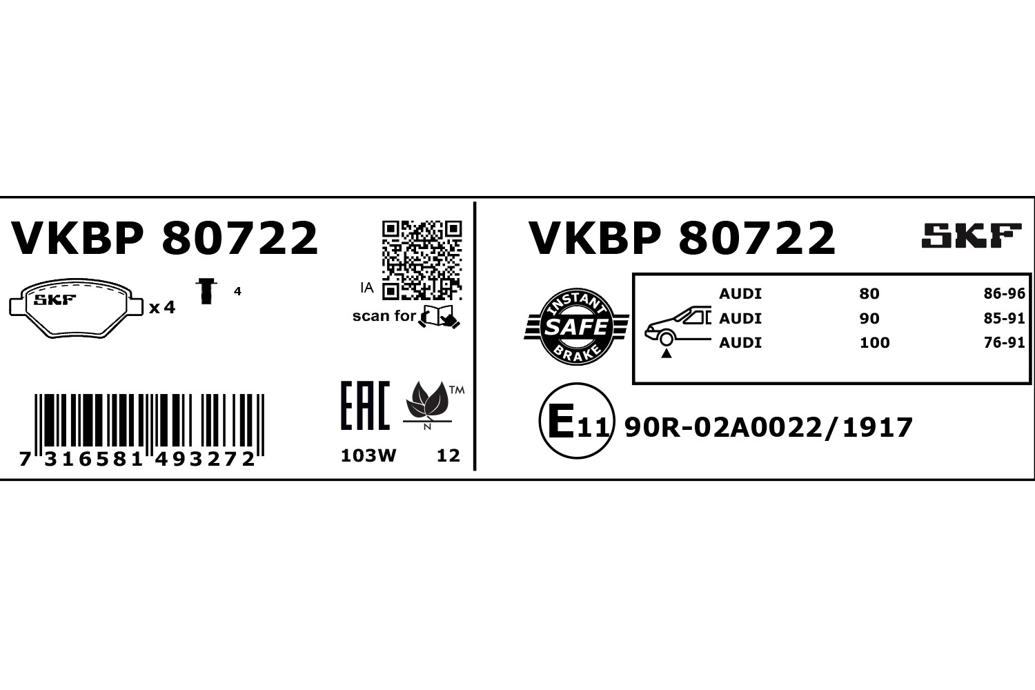 SKF VKBP 80722 Bremsbelagsatz, Scheibenbremse